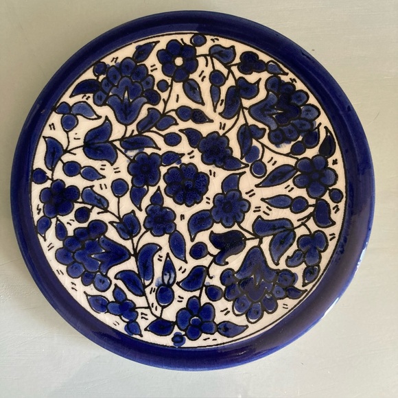 Vintage Blue & White Ceramic Trivet / Wall Plate Decor - Picture 1 of 3